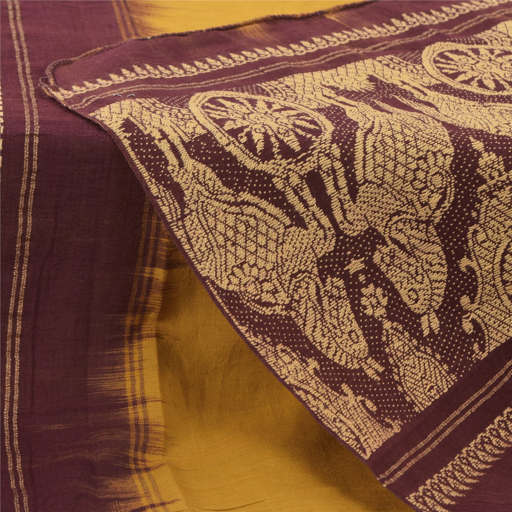 Санскритский винтажный желтый/фиолетовый длинный палантин из чистого хлопка, тканый хиджаб