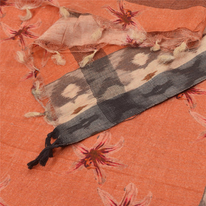 Sanskriti Vintage Orange Dupatta Long Stole Cotton Silk Woven Premium Wrap Veil