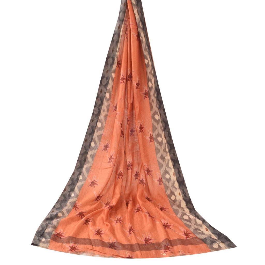 Sanskriti Vintage Orange Dupatta Long Stole Cotton Silk Woven Premium Wrap Veil