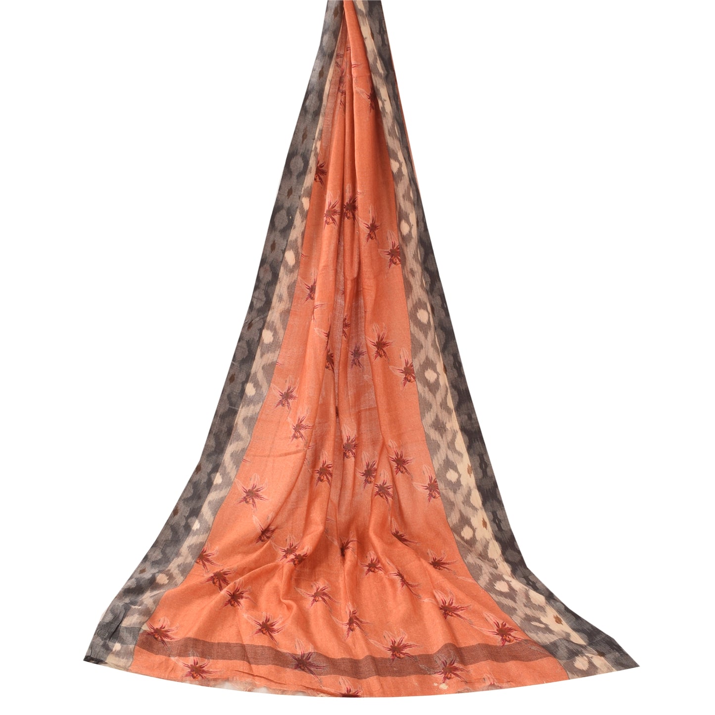 Sanskriti Vintage Orange Dupatta Long Stole Cotton Silk Woven Premium Wrap Veil