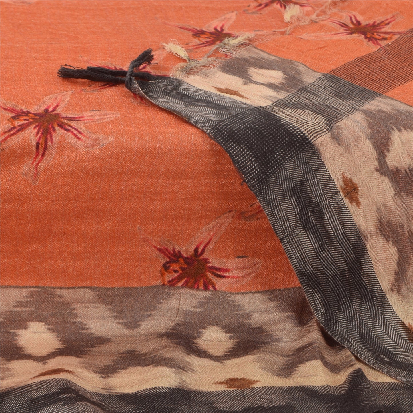 Sanskriti Vintage Orange Dupatta Long Stole Cotton Silk Woven Premium Wrap Veil