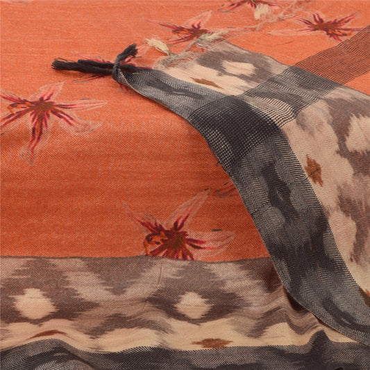 Sanskriti Vintage Orange Dupatta Long Stole Cotton Silk Woven Premium Wrap Veil