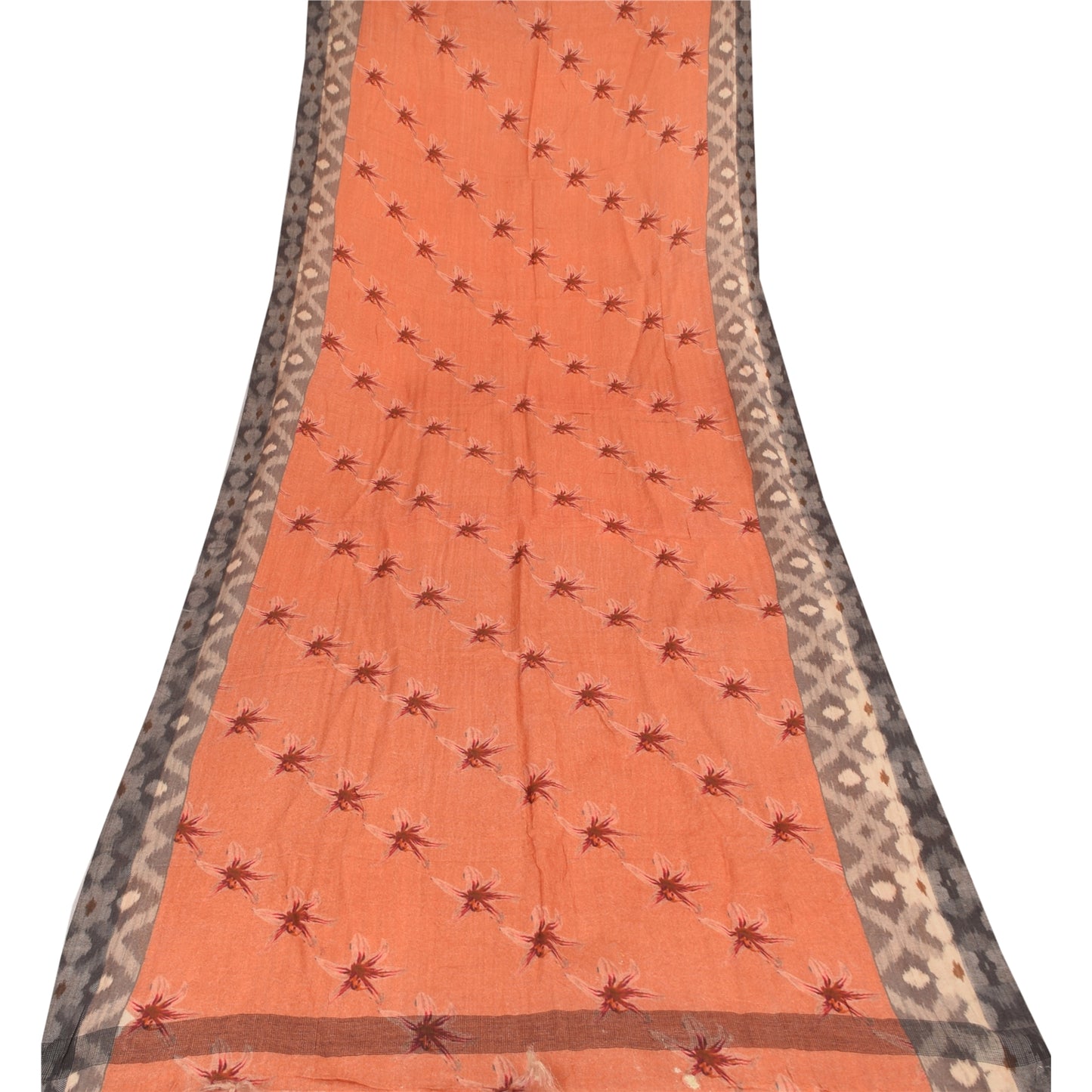 Sanskriti Vintage Orange Dupatta Long Stole Cotton Silk Woven Premium Wrap Veil