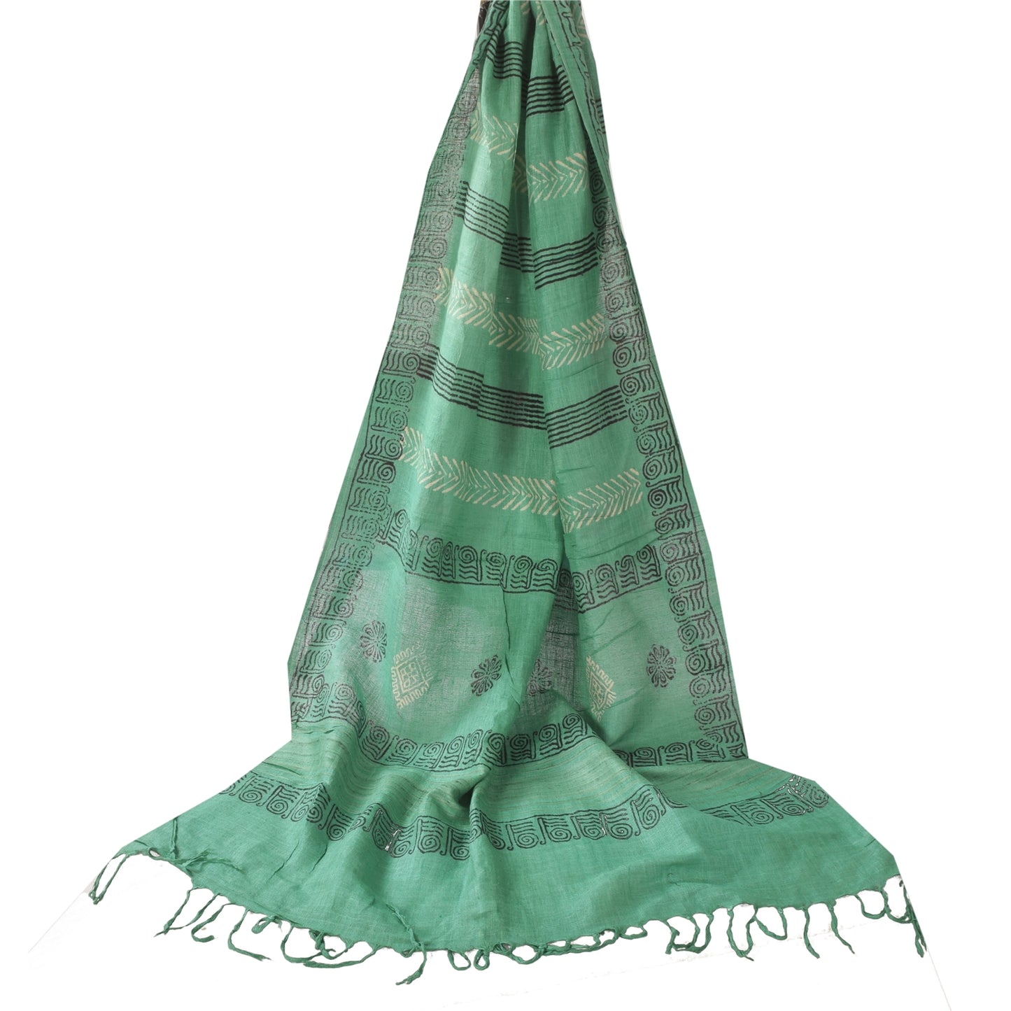 Sanskriti Vintage green Dupatta Long Stole Pure Silk Printed Premium Wrap Hijab