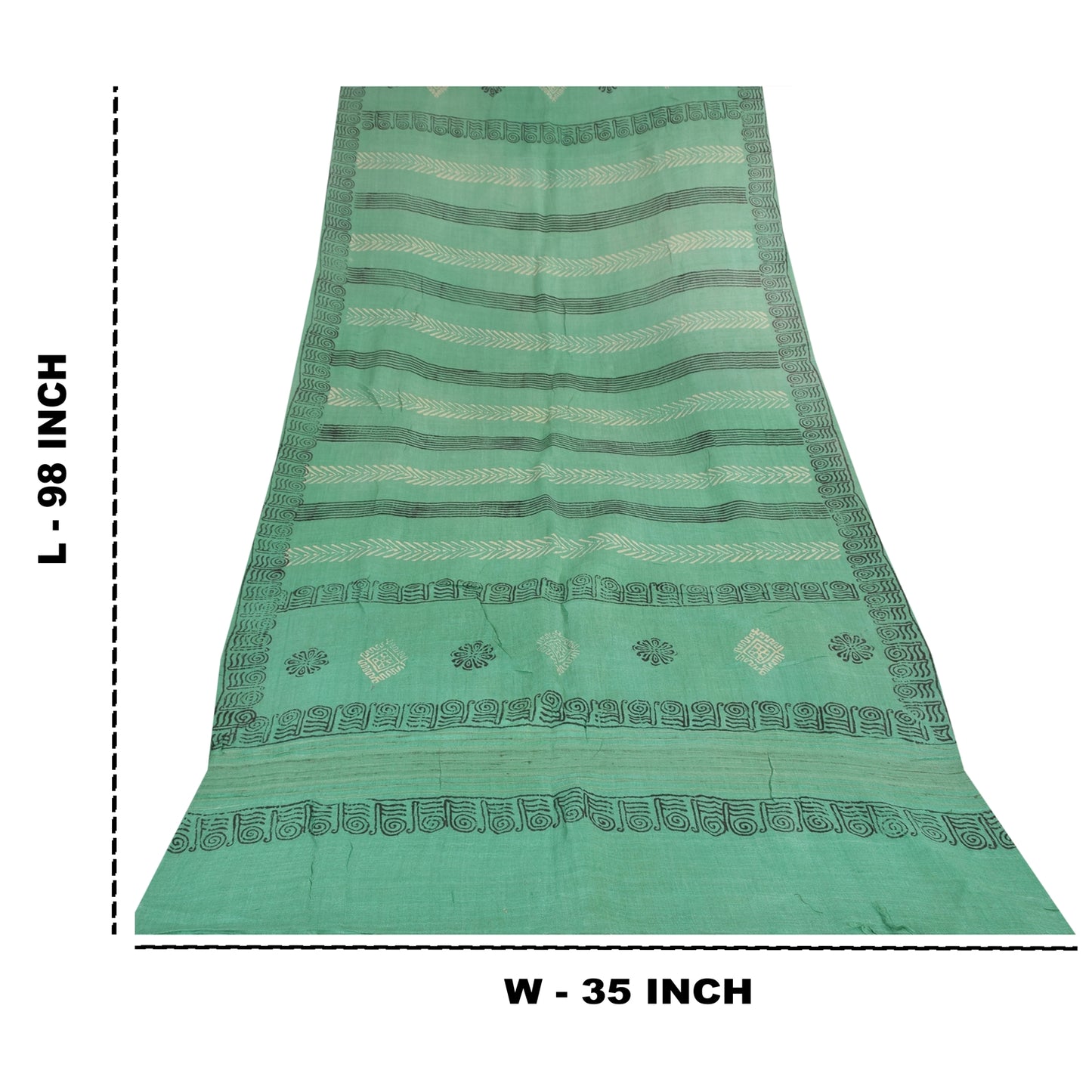 Sanskriti Vintage green Dupatta Long Stole Pure Silk Printed Premium Wrap Hijab