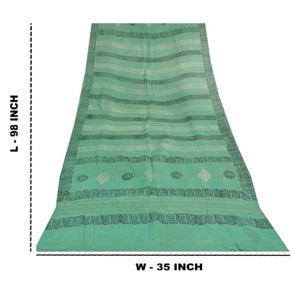 Sanskriti Vintage green Dupatta Long Stole Pure Silk Printed Premium Wrap Hijab
