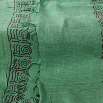 Sanskriti Vintage green Dupatta Long Stole Pure Silk Printed Premium Wrap Hijab