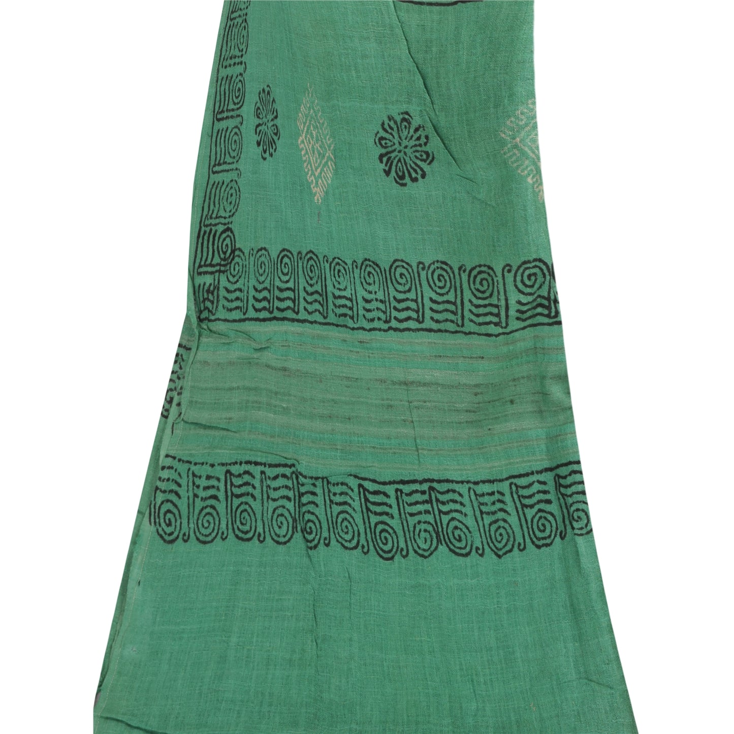 Sanskriti Vintage green Dupatta Long Stole Pure Silk Printed Premium Wrap Hijab
