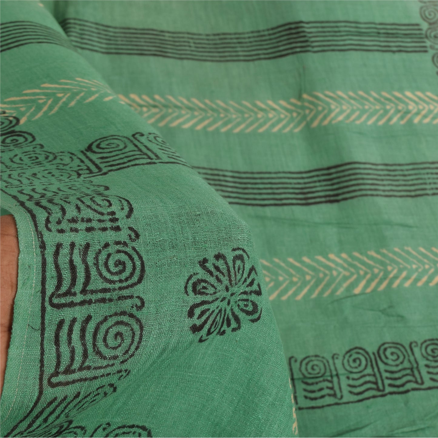 Sanskriti Vintage green Dupatta Long Stole Pure Silk Printed Premium Wrap Hijab
