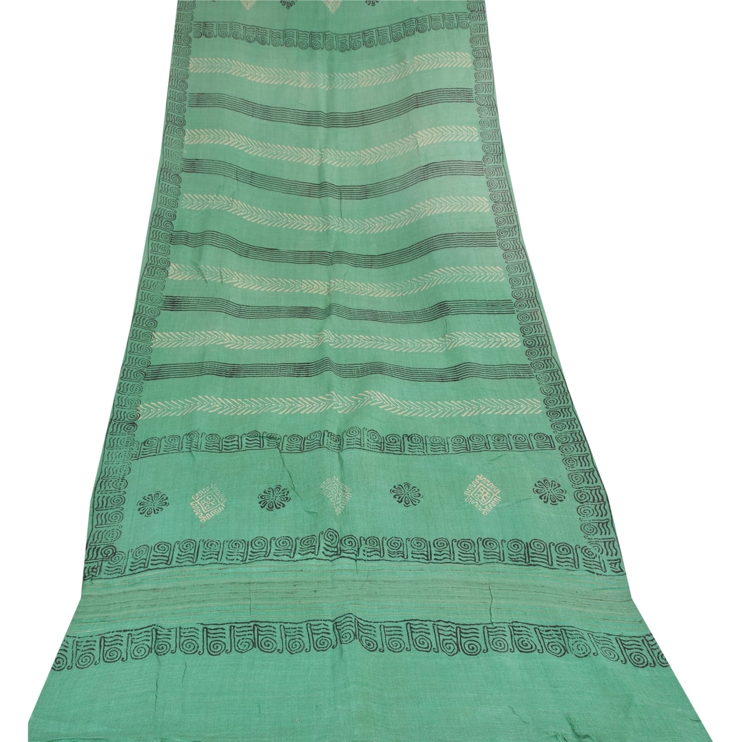 Sanskriti Vintage green Dupatta Long Stole Pure Silk Printed Premium Wrap Hijab
