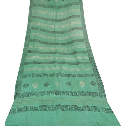 Sanskriti Vintage green Dupatta Long Stole Pure Silk Printed Premium Wrap Hijab