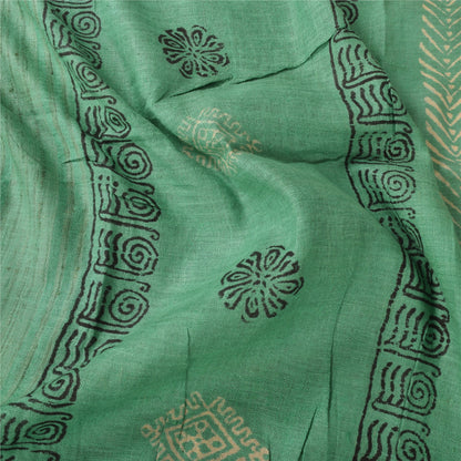 Sanskriti Vintage green Dupatta Long Stole Pure Silk Printed Premium Wrap Hijab