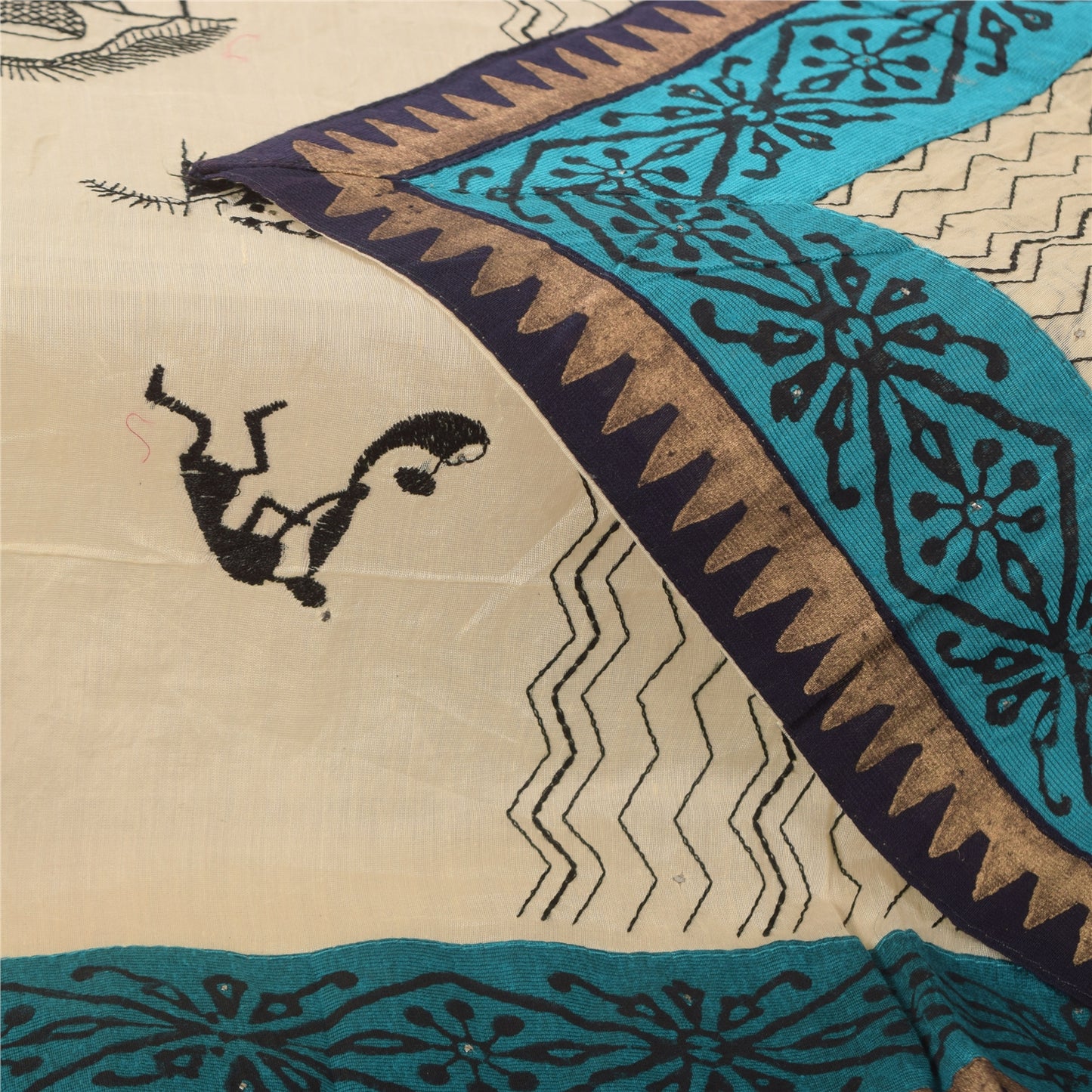 Sanskriti Vintage Ivory Dupatta Long Stole Pure Cotton Embroidered Wrap Scarves