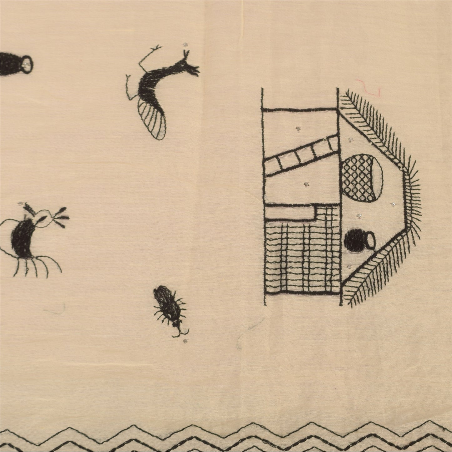 Sanskriti Vintage Ivory Dupatta Long Stole Pure Cotton Embroidered Wrap Scarves