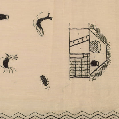 Sanskriti Vintage Ivory Dupatta Long Stole Pure Cotton Embroidered Wrap Scarves