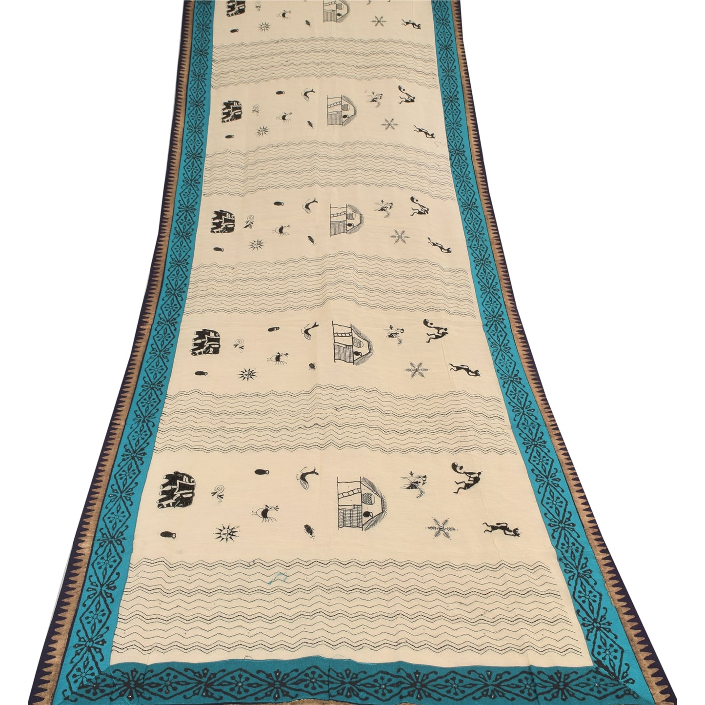 Sanskriti Vintage Ivory Dupatta Long Stole Pure Cotton Embroidered Wrap Scarves