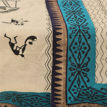 Sanskriti Vintage Ivory Dupatta Long Stole Pure Cotton Embroidered Wrap Scarves