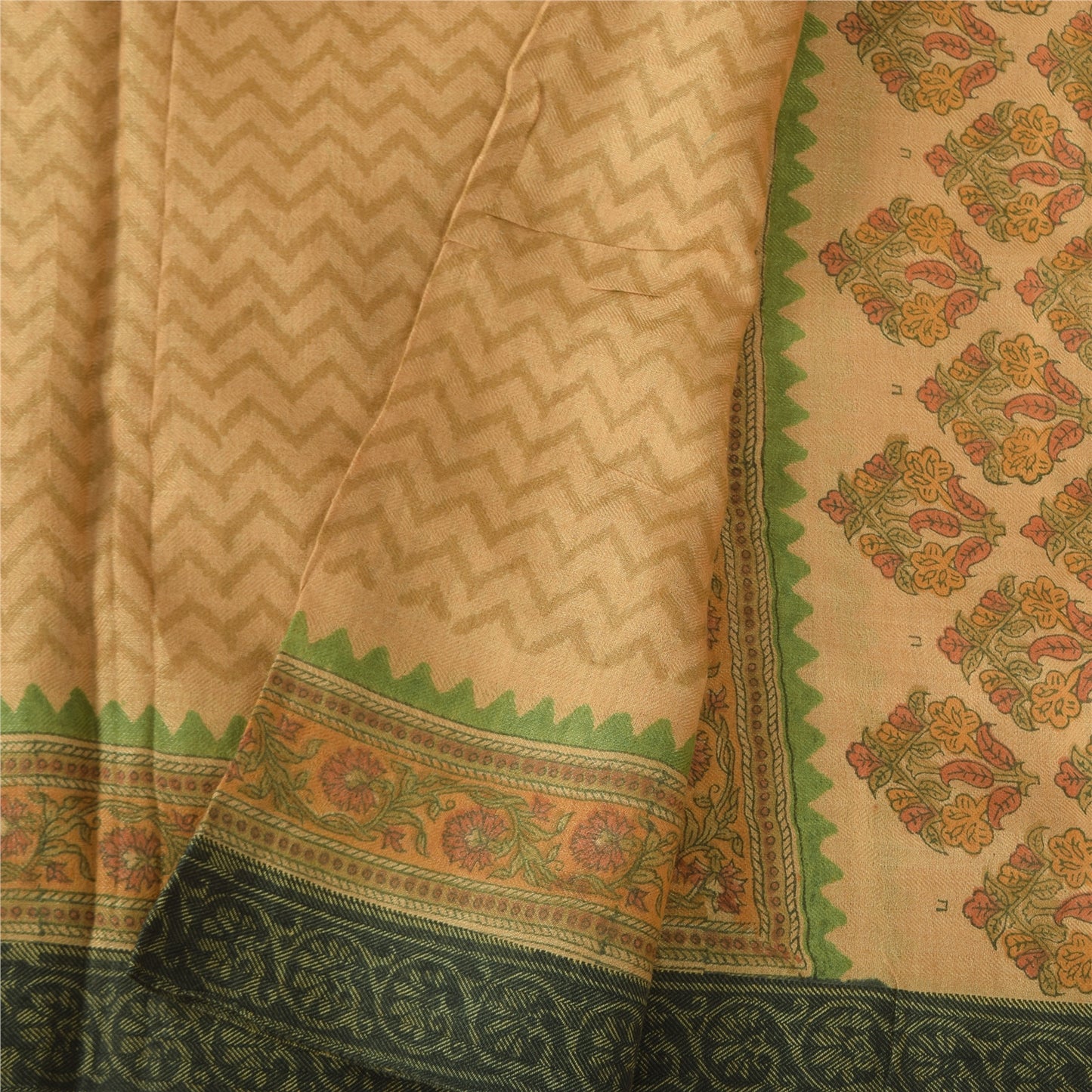 Sanskriti Vintage Beige Dupatta Long Stole Pure Silk Printed Woven Premium Veil