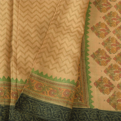 Sanskriti Vintage Beige Dupatta Long Stole Pure Silk Printed Woven Premium Veil