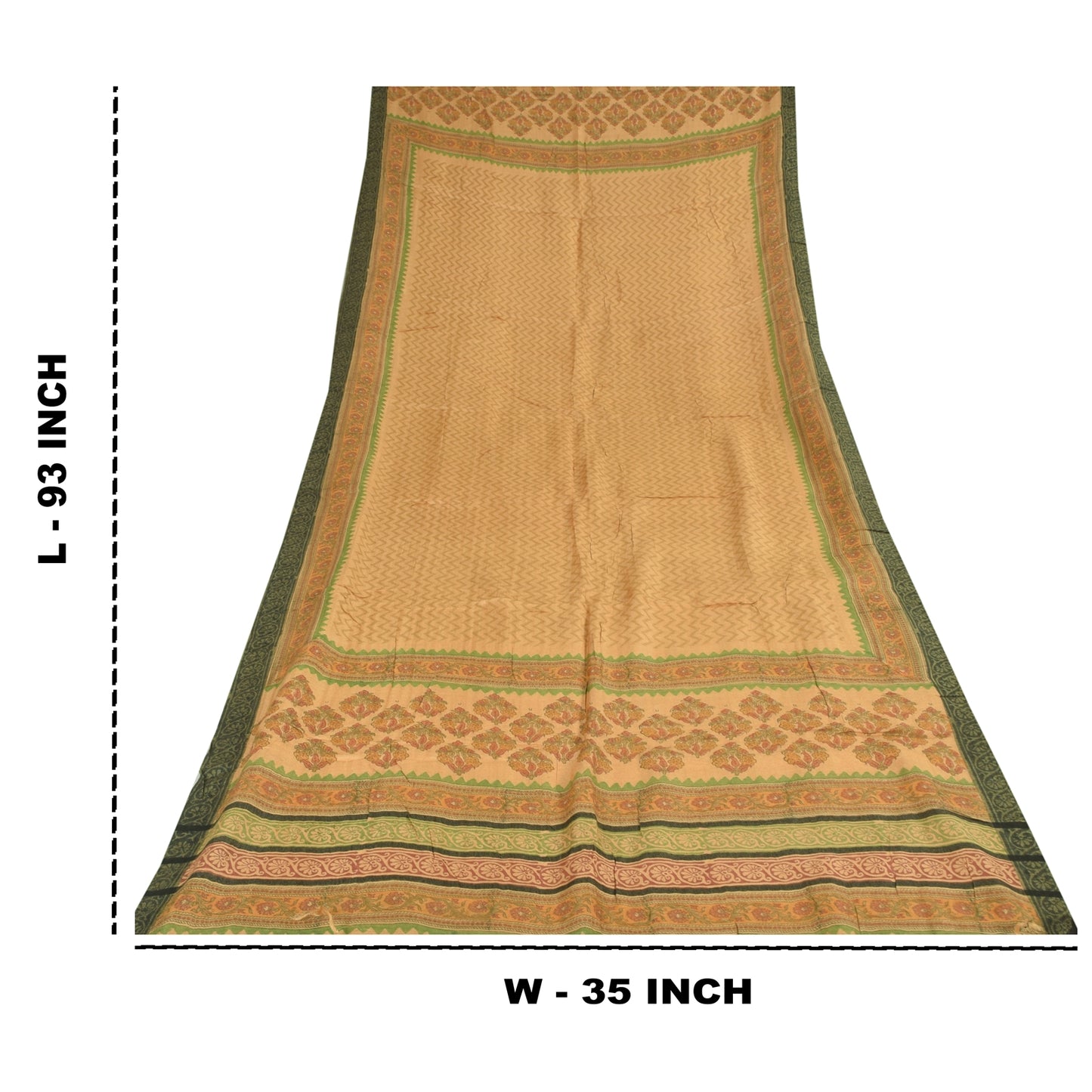 Sanskriti Vintage Beige Dupatta Long Stole Pure Silk Printed Woven Premium Veil