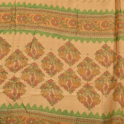 Sanskriti Vintage Beige Dupatta Long Stole Pure Silk Printed Woven Premium Veil