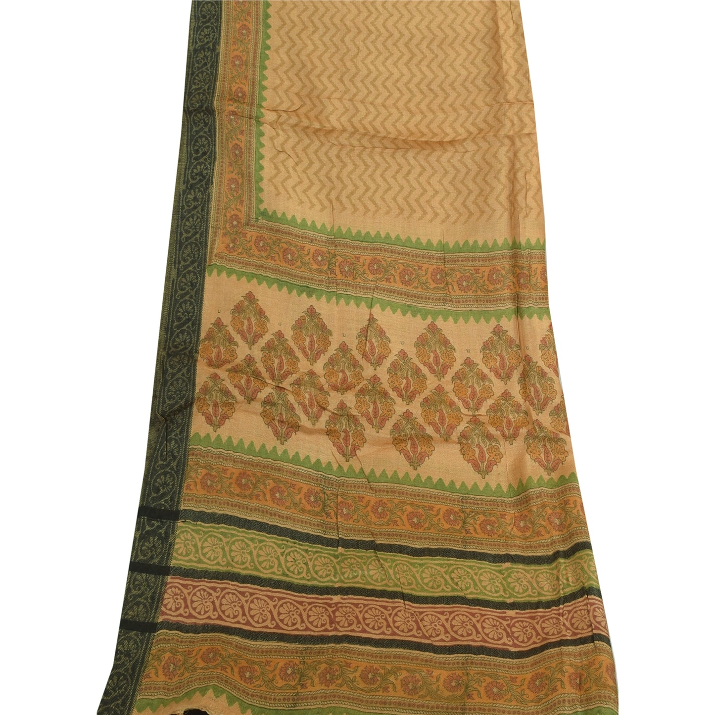 Sanskriti Vintage Beige Dupatta Long Stole Pure Silk Printed Woven Premium Veil