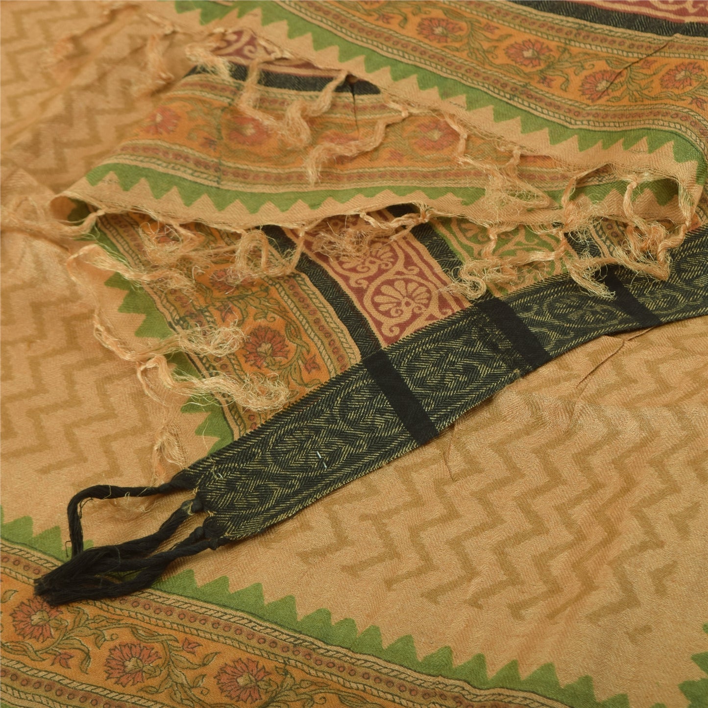 Sanskriti Vintage Beige Dupatta Long Stole Pure Silk Printed Woven Premium Veil