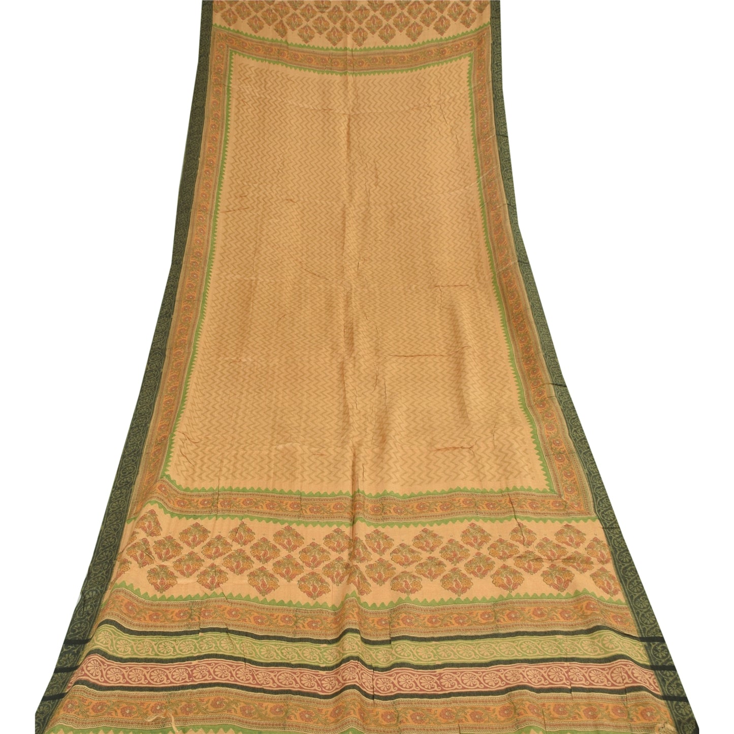 Sanskriti Vintage Beige Dupatta Long Stole Pure Silk Printed Woven Premium Veil