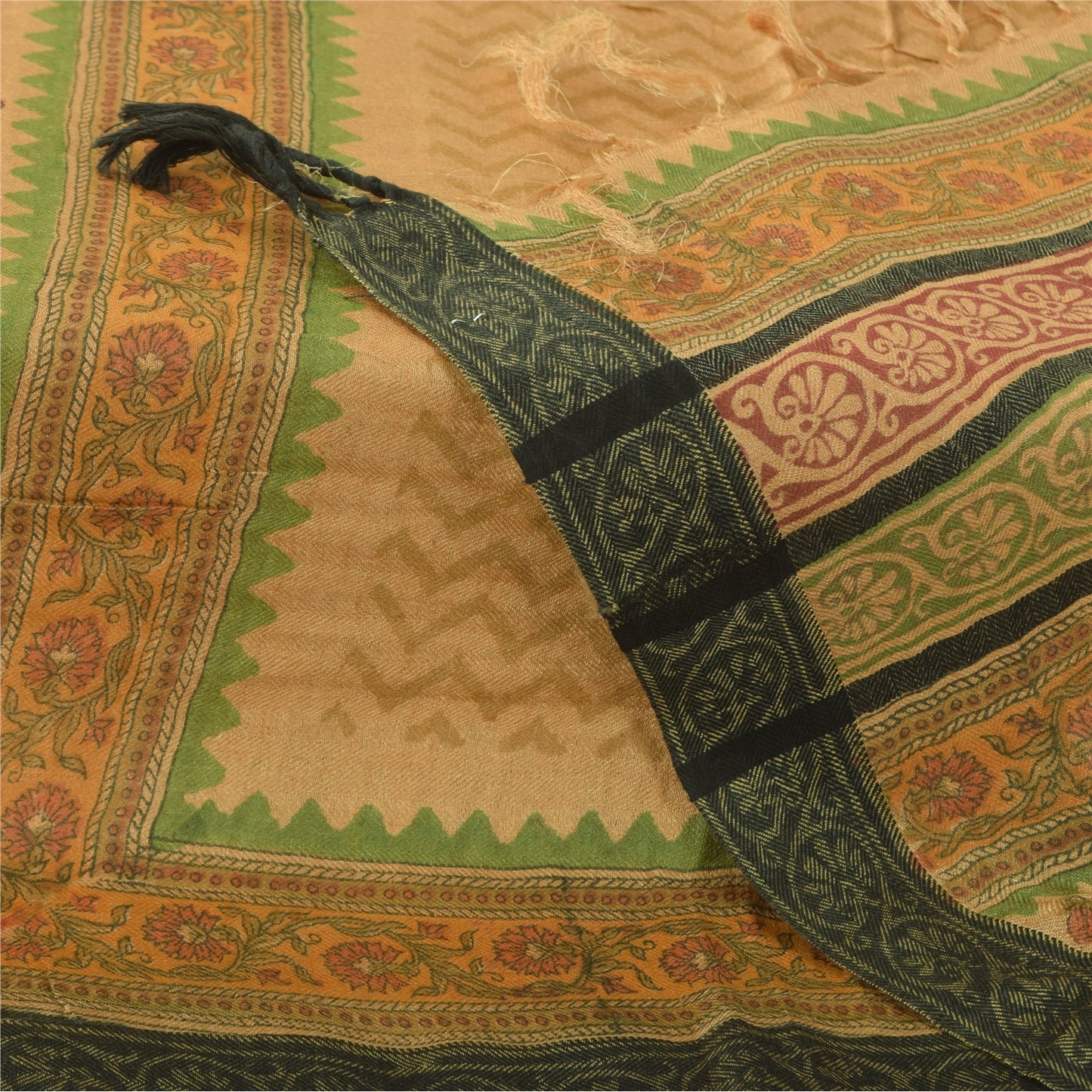 Sanskriti Vintage Beige Dupatta Long Stole Pure Silk Printed Woven Premium Veil