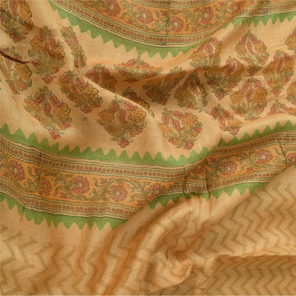 Sanskriti Vintage Beige Dupatta Long Stole Pure Silk Printed Woven Premium Veil