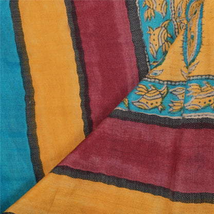 Sanskriti Vintage Cream/yellow Dupatta Long Stole Cotton Silk Printed Wrap Veil