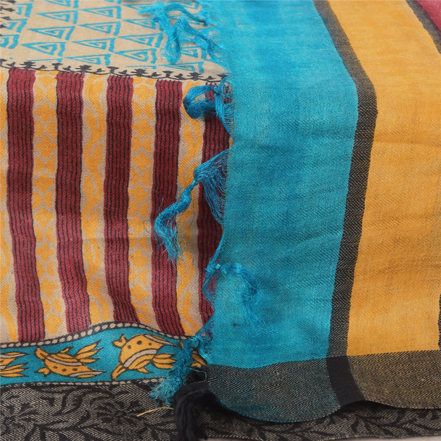 Sanskriti Vintage Cream/yellow Dupatta Long Stole Cotton Silk Printed Wrap Veil