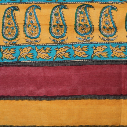 Sanskriti Vintage Cream/yellow Dupatta Long Stole Cotton Silk Printed Wrap Veil