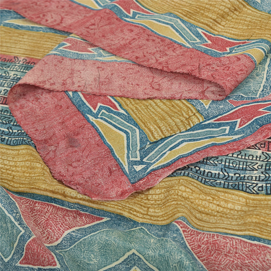 Sanskriti Vintage Long Dupatta/Stole Multicolor Pure Crepe Silk Print Scarf Veil