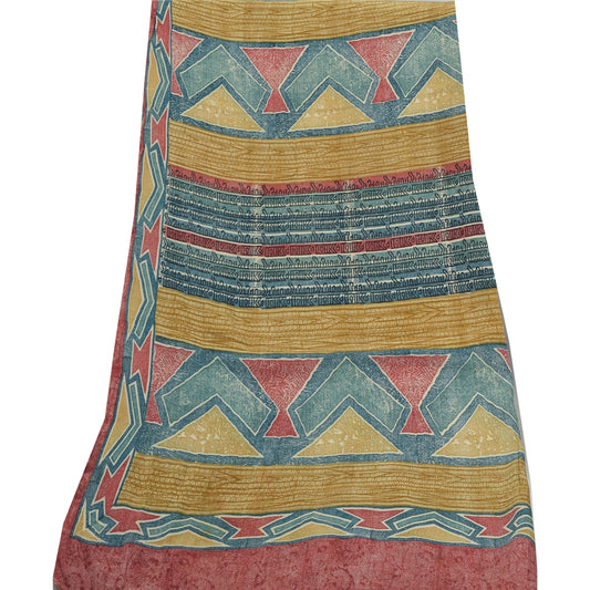 Sanskriti Vintage Long Dupatta/Stole Multicolor Pure Crepe Silk Print Scarf Veil