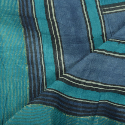 Sanskriti Vintage Blue Dupatta Long Stole Pure Silk Printed Premium Wrap Scarves