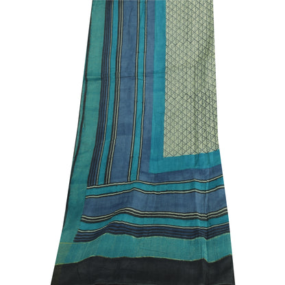 Sanskriti Vintage Blue Dupatta Long Stole Pure Silk Printed Premium Wrap Scarves