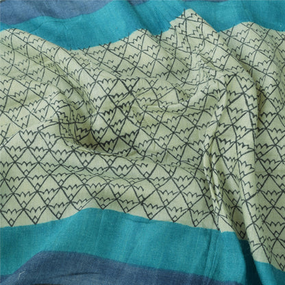 Sanskriti Vintage Blue Dupatta Long Stole Pure Silk Printed Premium Wrap Scarves