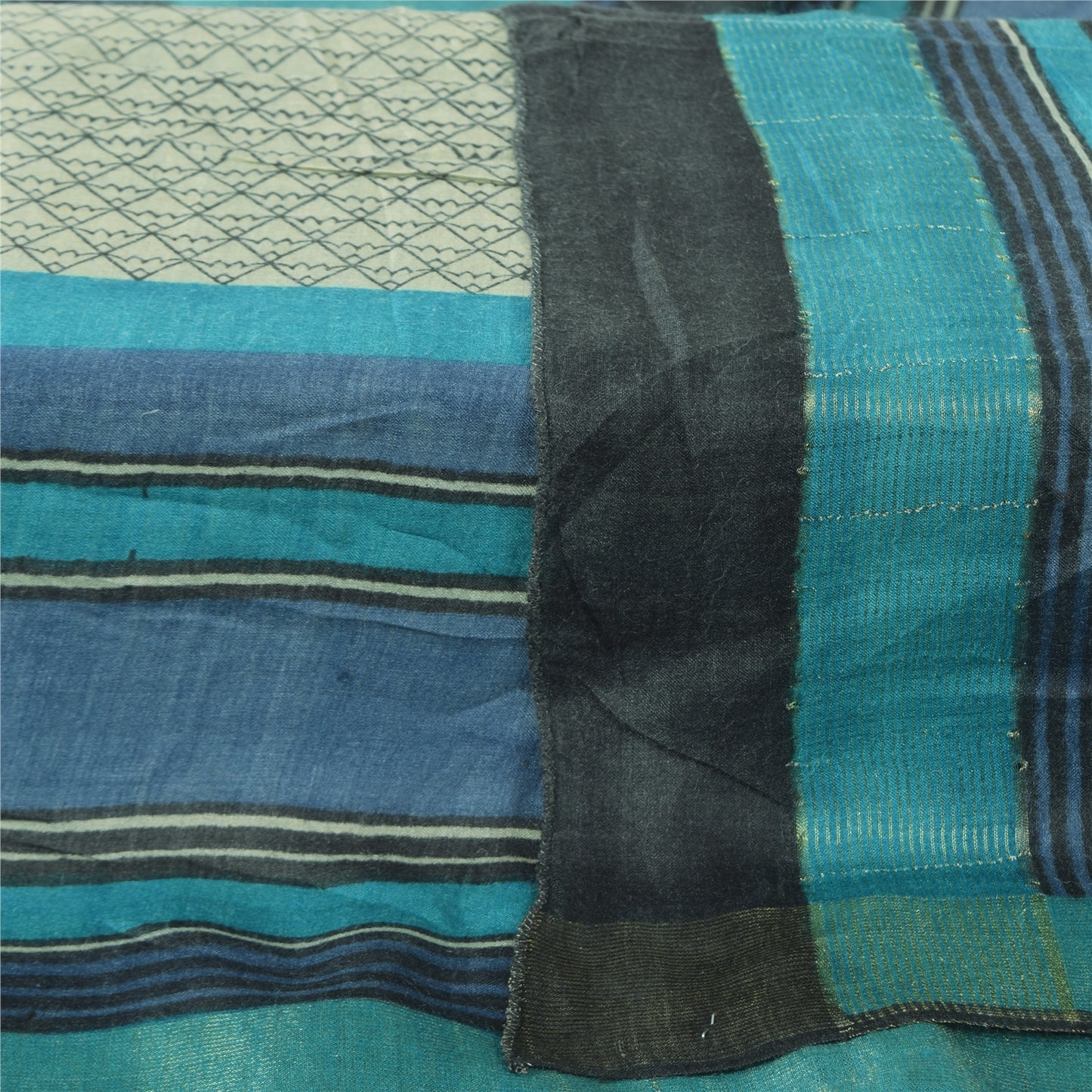 Sanskriti Vintage Blue Dupatta Long Stole Pure Silk Printed Premium Wrap Scarves