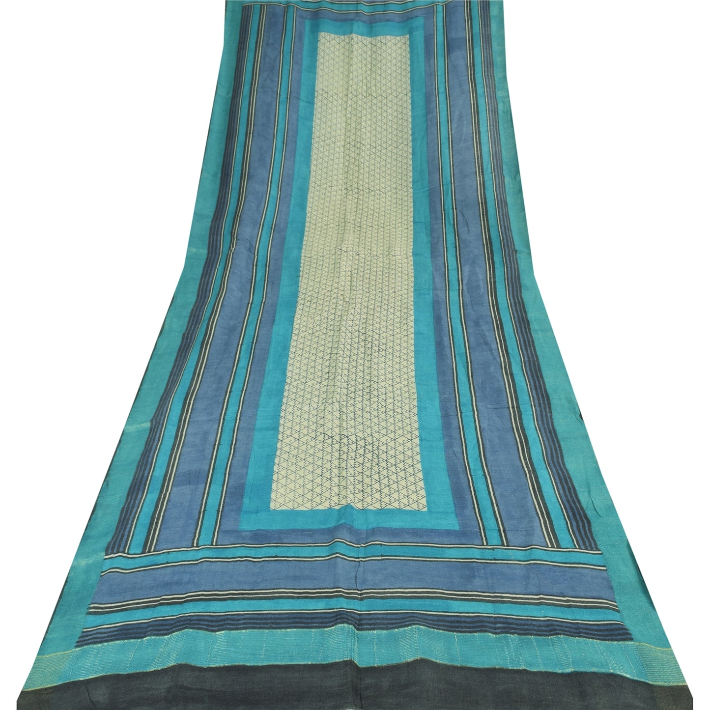 Sanskriti Vintage Blue Dupatta Long Stole Pure Silk Printed Premium Wrap Scarves