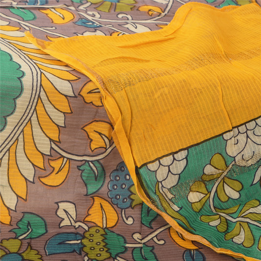 Sanskriti Vintage Long Dupatta/Stole Pure Cotton Mauve Kalamkari Block Printed