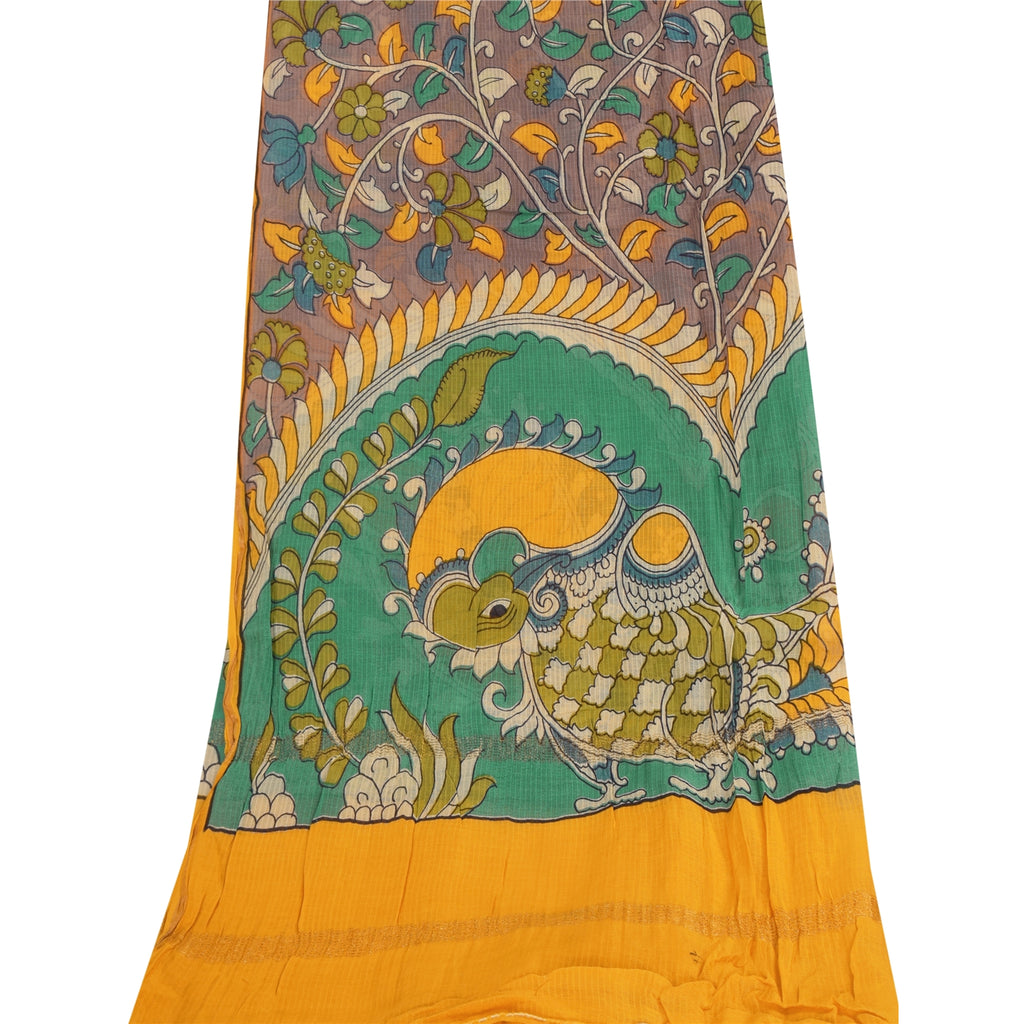 Sanskriti Vintage Long Dupatta/Stole Pure Cotton Mauve Kalamkari Block Printed