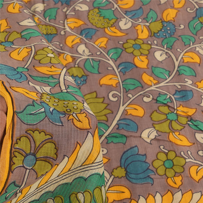 Sanskriti Vintage Long Dupatta/Stole Pure Cotton Mauve Kalamkari Block Printed