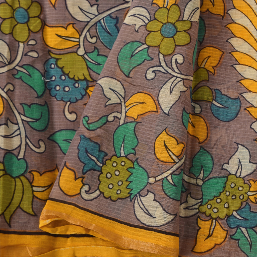 Sanskriti Vintage Long Dupatta/Stole Pure Cotton Mauve Kalamkari Block Printed