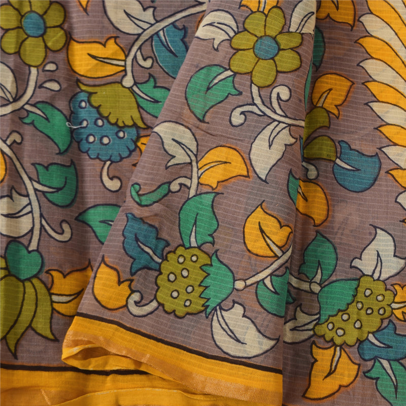 Sanskriti Vintage Long Dupatta/Stole Pure Cotton Mauve Kalamkari Block Printed