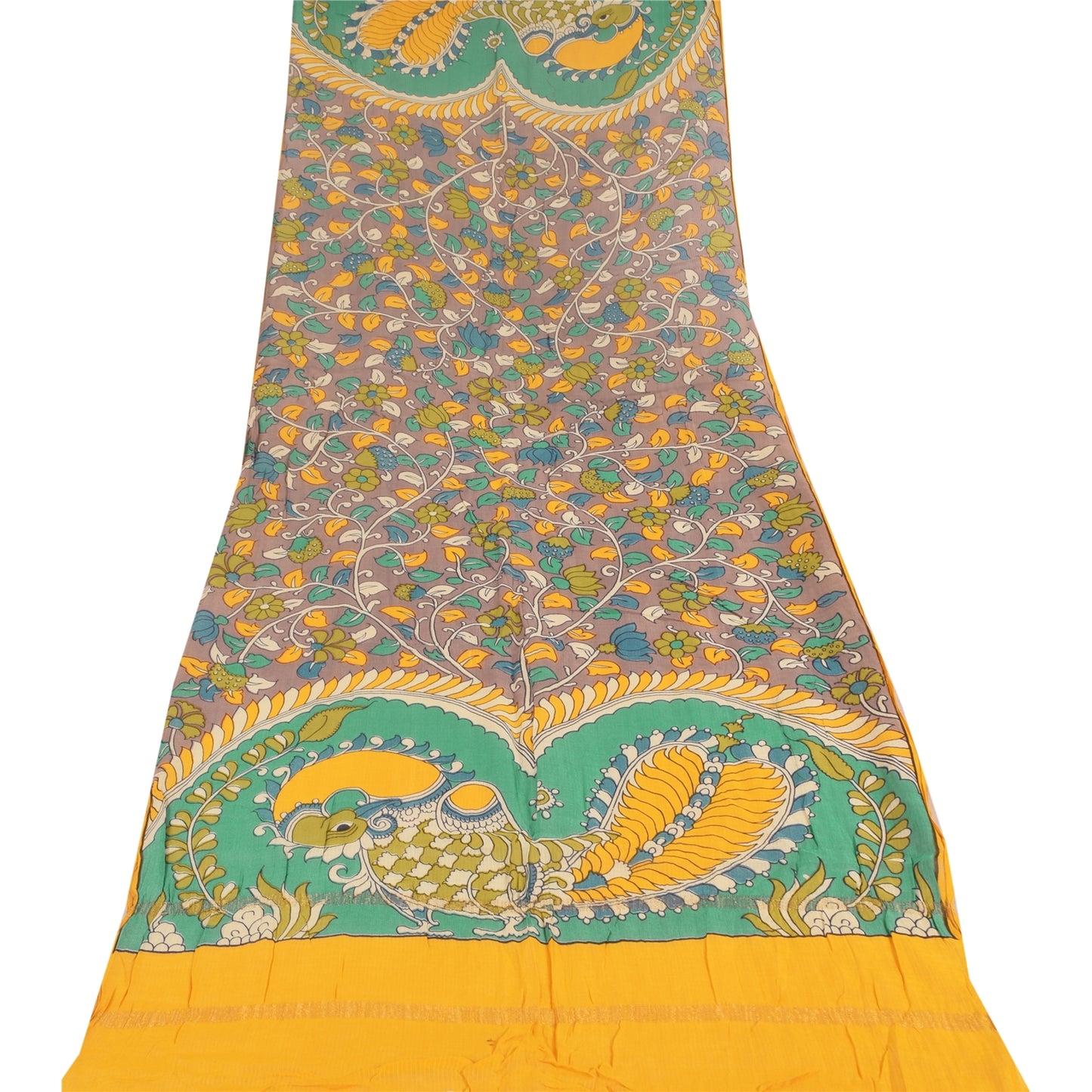 Sanskriti Vintage Long Dupatta/Stole Pure Cotton Mauve Kalamkari Block Printed