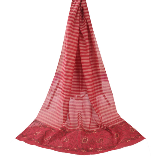 Sanskriti Vintage Long Dupatta/Stole Pure Cotton Red/Pink Hand Embroidery Kantha