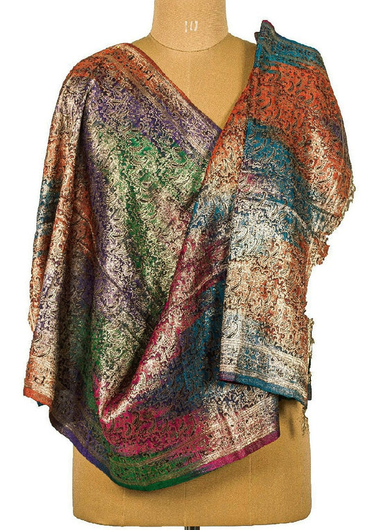 Sanskriti Vintage Long Dupatta/Stole Woven Cotton Silk Multicolor Scarf WrapVeil