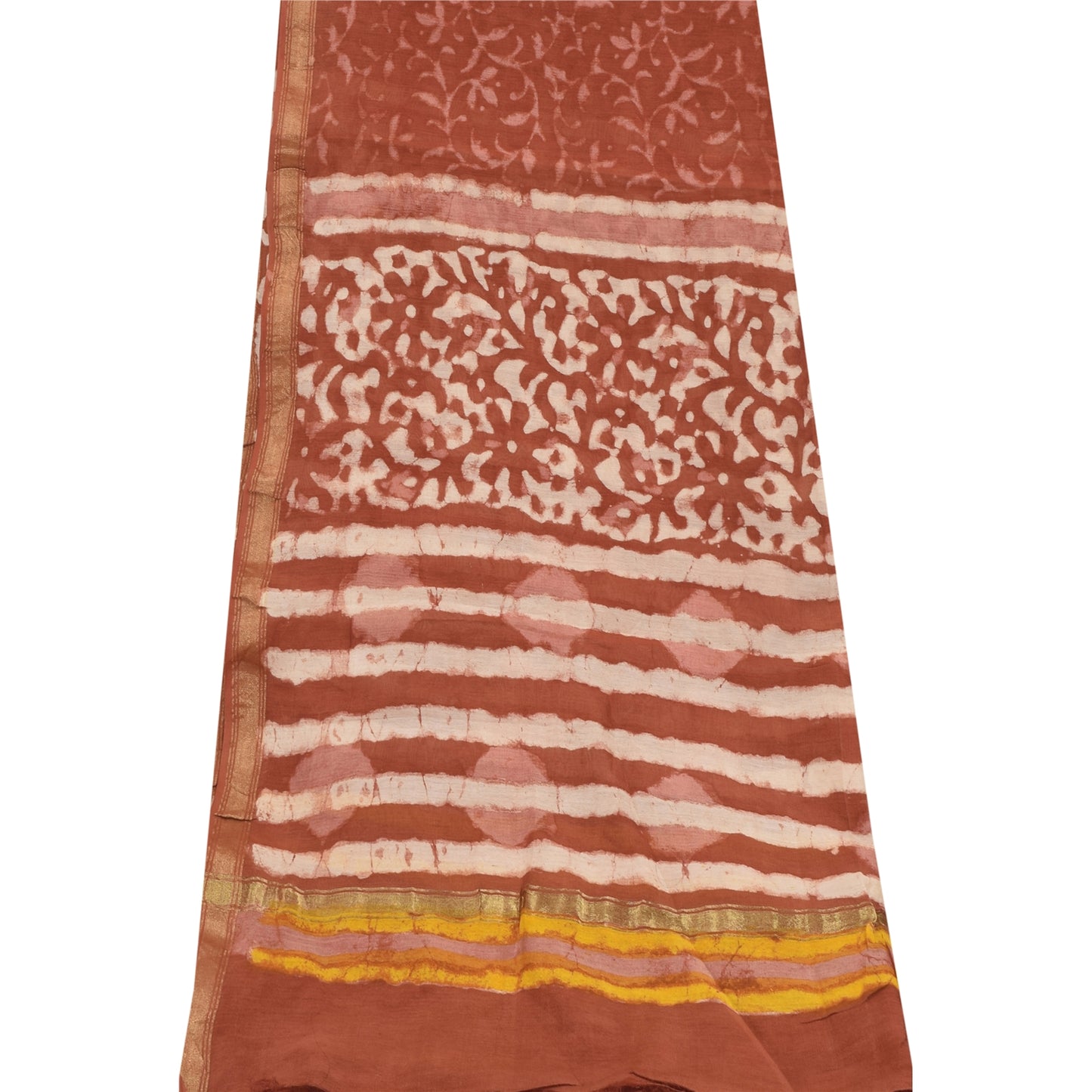 Sanskriti Vintage Long Dupatta/Stole Cotton Silk Orange Bagru Hand Block Pirnted