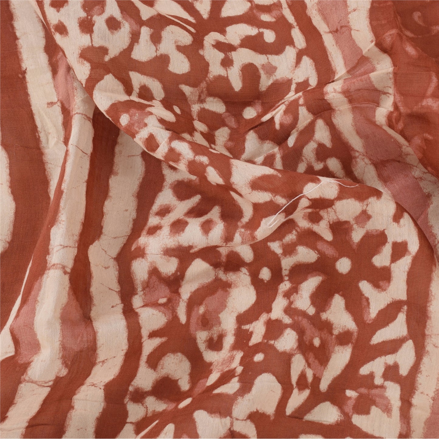 Sanskriti Vintage Long Dupatta/Stole Cotton Silk Orange Bagru Hand Block Pirnted